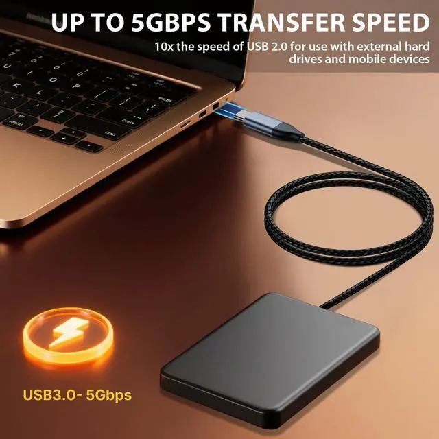 Alt view image 3 of 5 - USB 3.0 to USB C, 3ft /1m USB C Male to Micro USB 3.0 Sync Cord, Nylon Braided Data Wire for Samsung, My Passport and More External Hard Drive