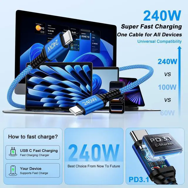 Alt view image 2 of 7 - for Samsung Galaxy S26 Ultra Charger Cable 10FT, 240W Super Fast Charging USB C to USB C Cable Long Android Charger Phone Power Cord for Samsung Galaxy S26 S26+ A37 A57 S25 FE Plus A17 A16 S24 S23 A36