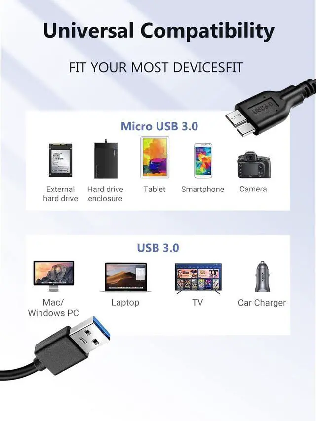 Alt view image 4 of 5 - Micro USB 3.0 Cable 1 ft, USB 3.0 Type A Male to Micro B, for External Hard Drives (1)