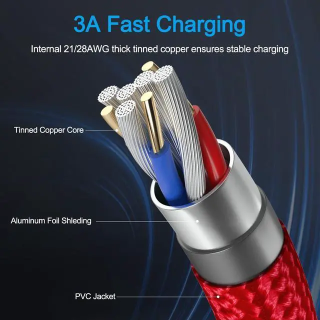 Alt view image 3 of 4 - Micro USB Cable Android Charger for Amazon Kindle Fire HD 10 8 Tablet - Old Models,PS4 Controller Charging Cord for Samsung Galaxy S7 S6 J7 Edge Phone,Braided USB A to Micro B Wire Replacement 3FT