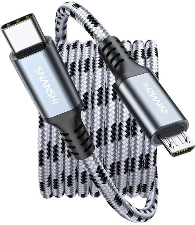 Main image of USB C to Micro USB Cable 6.6FT Charge Ring Doorbell Battery, Kindle, Bose QC35 & PS4 Controller | Nylon Braided, Fast 2.4A Charging & 480Mbps Data Sync