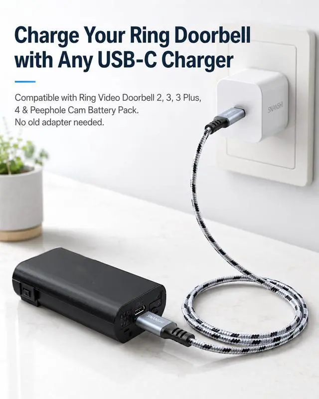 Alt view image 2 of 7 - USB C to Micro USB Cable 6.6FT Charge Ring Doorbell Battery, Kindle, Bose QC35 & PS4 Controller | Nylon Braided, Fast 2.4A Charging & 480Mbps Data Sync
