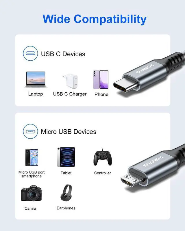 Alt view image 7 of 7 - USB C to Micro USB Cable 6.6FT Charge Ring Doorbell Battery, Kindle, Bose QC35 & PS4 Controller | Nylon Braided, Fast 2.4A Charging & 480Mbps Data Sync