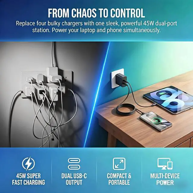 Alt view image 2 of 7 - Super Fast Charger USB C, 2-Pack 45W USB C Charger with 6FT C to C Cable, Dual Port Fast Charger USB C for Samsung Galaxy S26/S25/S24/S23/S22/S21/S20/Plus/Ultra,Android,Galaxy Tablet,iPhone 17/16/15