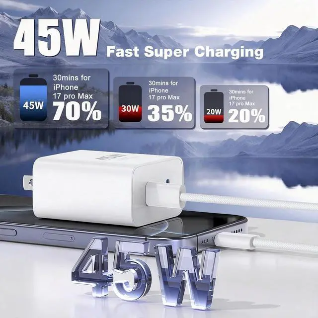 Alt view image 2 of 7 - 45W Super Fast Charger for Samsung - 6ft USB C Wall Charging Cable Long Android Phone Cord for Galaxy S26/S25 Ultra/Plus/S24+/S23/S22/S21/Z Fold/Flip 7 6 5 4/A14/A55/Note 20/Tab A9+/S10 FE/S11 Tablet