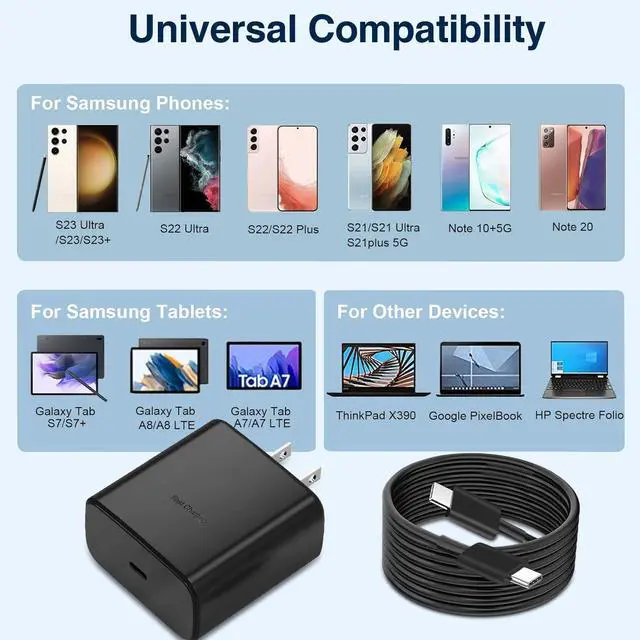 Alt view image 7 of 7 - 2-Pack 45W Super Fast Charger Type C, USB C Phone Charger with Type C Charging Cord for Samsung Galaxy S25 S24+/Ultra/S22/S21/S20/Note10/20