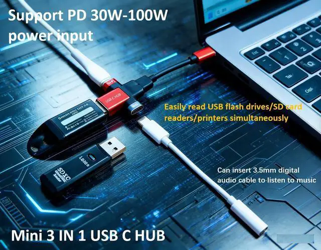 Alt view image 3 of 7 - Small USB C HUB for Laptop, 60W Fast Charging and 480Mbps Data Transfer USB C Docking Station, USB C Splitter, USB C Dongle for MacBook Pro, iMac, iPhone 17, XPS. (Grey)