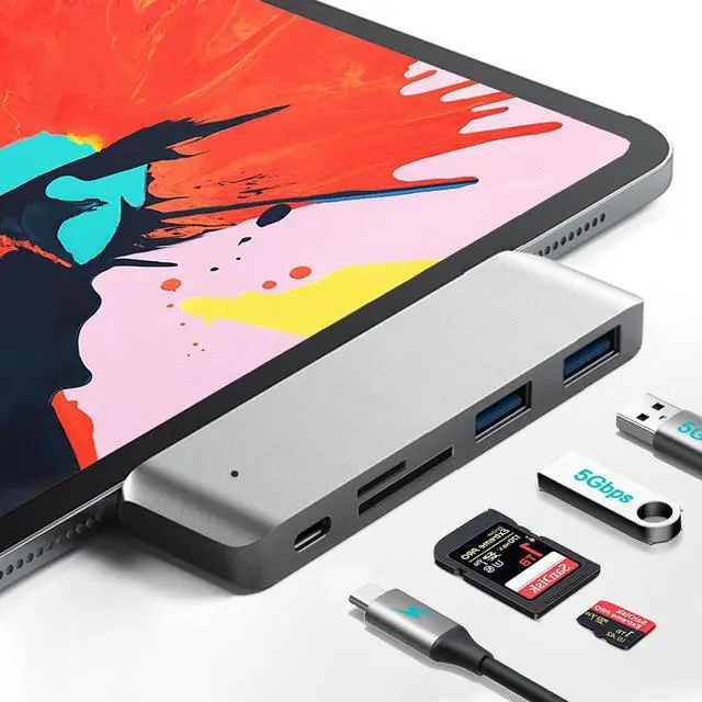 Main image of Adapter for iPad USB C Hub, 5-in-1 USB C Adapter with 2 * 5Gbps USB 3.0, 60W PD Charging, SD/Micro SD Card Reader for iPad Pro M4 M2 M1 13 12.9 11 inch iPad Air 5 4 Tablet Dock
