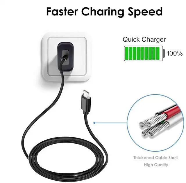 Alt view image 2 of 5 - 5V 2A 1A Fast Wall Charger 10ft Long Micro USB Type B Charging Cable Cord for Kindle Paperwhite 2-13, Oasis E-Reader, Fire HD 6 7 8 10 Plus Kids Pro,Galaxy S7/S6/S5/S4/S2/LG Android Phone & More