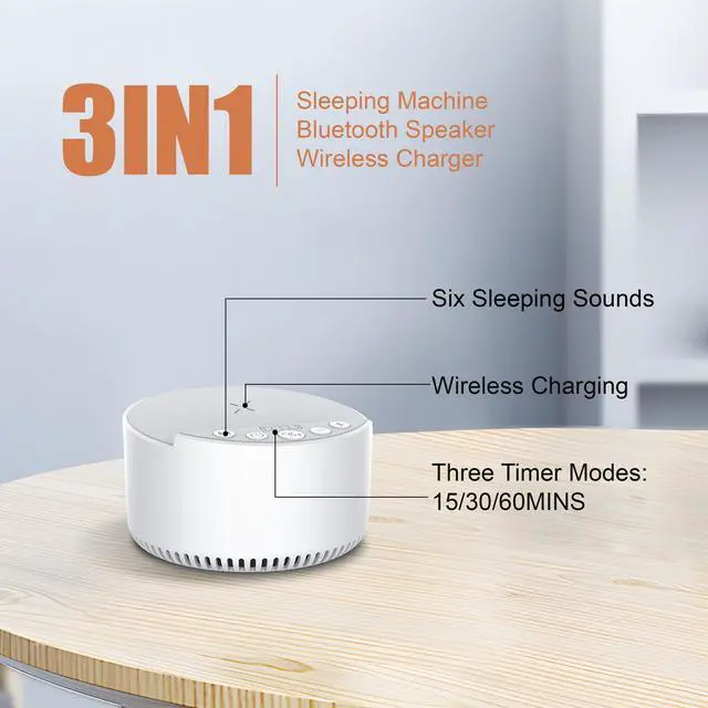 Alt view image 2 of 7 - Sound Machine with Wireless Charger,White Noise Machine with Memory Function,6 Soothing Sounds,3 Timers Modes for Baby Kids Adult & Home Office Travel