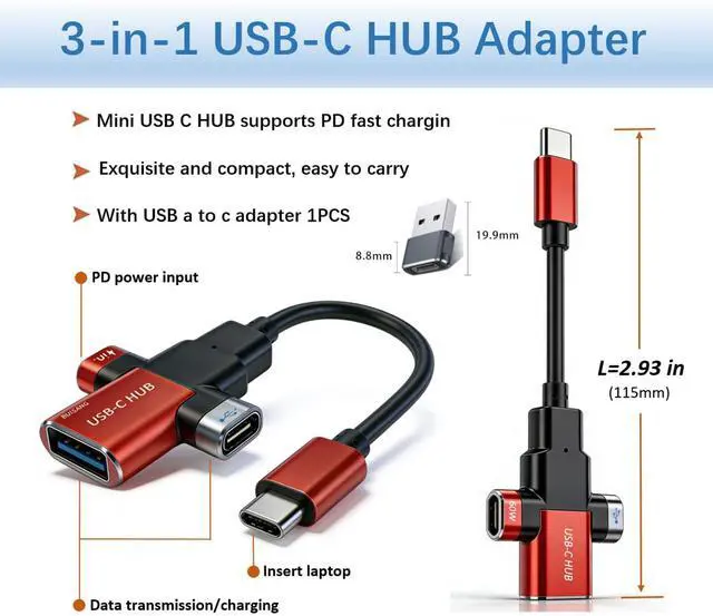 Alt view image 2 of 7 - Small USB C HUB for Laptop, 60W Fast Charging and 480Mbps Data Transfer USB C Docking Station, USB C Splitter, USB C Dongle for MacBook Pro, iMac, iPhone 17, XPS.