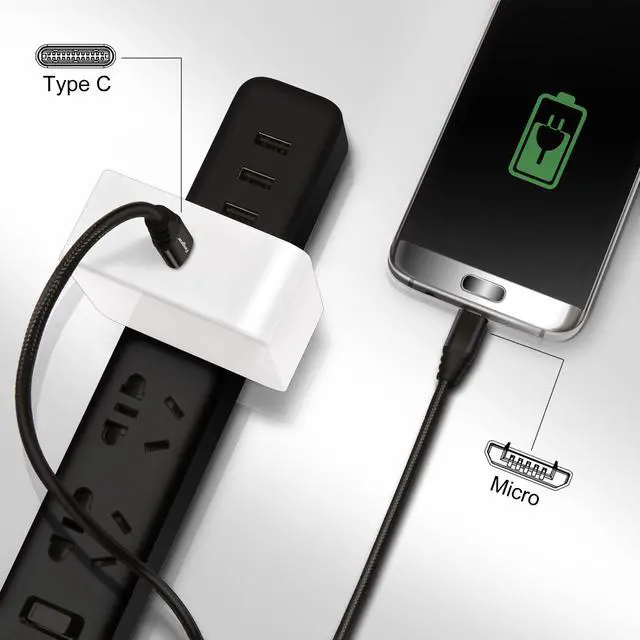 Alt view image 5 of 6 - USB C to Micro USB Cable 6ft Nylon Braided Type C to Micro USB Cord Compatible with Galaxy S6/S7, HTC One/10 and More (Black, 6ft)