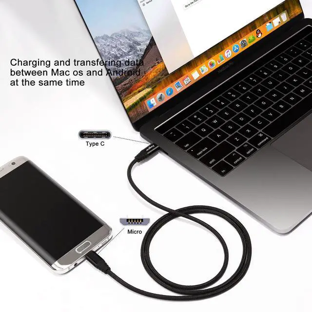 Alt view image 6 of 6 - USB C to Micro USB Cable 6ft Nylon Braided Type C to Micro USB Cord Compatible with Galaxy S6/S7, HTC One/10 and More (Black, 6ft)