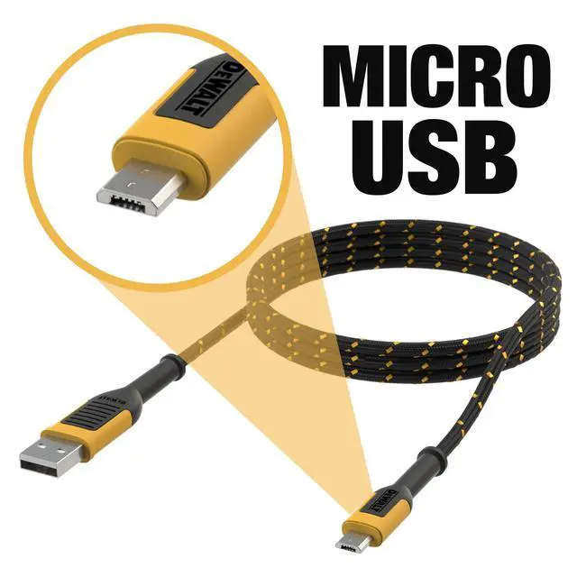 Alt view image 2 of 7 - Heavy Duty USB to Micro-USB Cable, Jobsite Micro USB Connector Cable, High Speed Charging Cord for Compatible Android Phones, Cameras, Legacy Devices, 6 ft (Black)