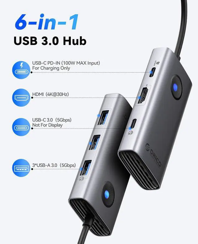 Alt view image 2 of 7 - USB C Docking Station, 6-in-1 Laptop Docking Station with HDMI 4K@30Hz, 100W PD, USB-A&C 3.0, USB C Dock Compatible with MackBook/Dell XPS/HP/Surface