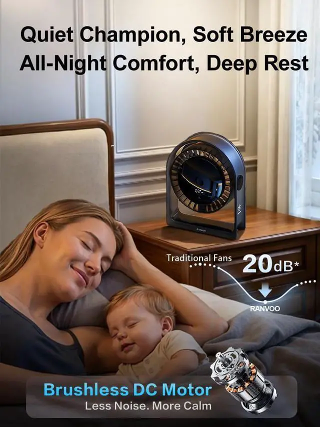 Alt view image 4 of 7 - 2026 New Desk Fan, Quiet Air Circulator Mini Fan for Bedroom, Portable Smart Display USB Fan, 4 Speeds Strong Airflow, 120°Tilt, Small Desktop Table Fans For Office Bedside Room, Translucent Black