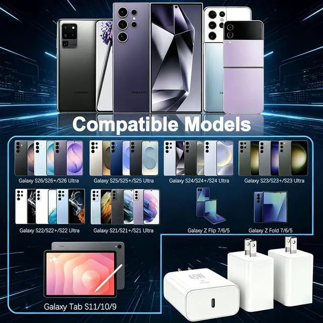 Alt view image 4 of 7 - 45W Samsung Super Fast Charger Block,3Pack Type C Charger Fast Charging Plug Android Phone Chargers USB C Wall Charger Power Adapter Compatible with Samsung Galaxy S26 Ultra/S26+/S26/S25/S24/S23/S22