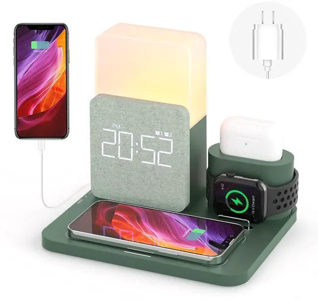 Main image of Wireless Charging Station, iPhone 3 in 1 Fast 15W Wireless Charger with Alarm Clock and Night Light, Charging Dock for iPhone 12/13/14/15/16/17 Pro/Pro Max, Samsung, AirPods