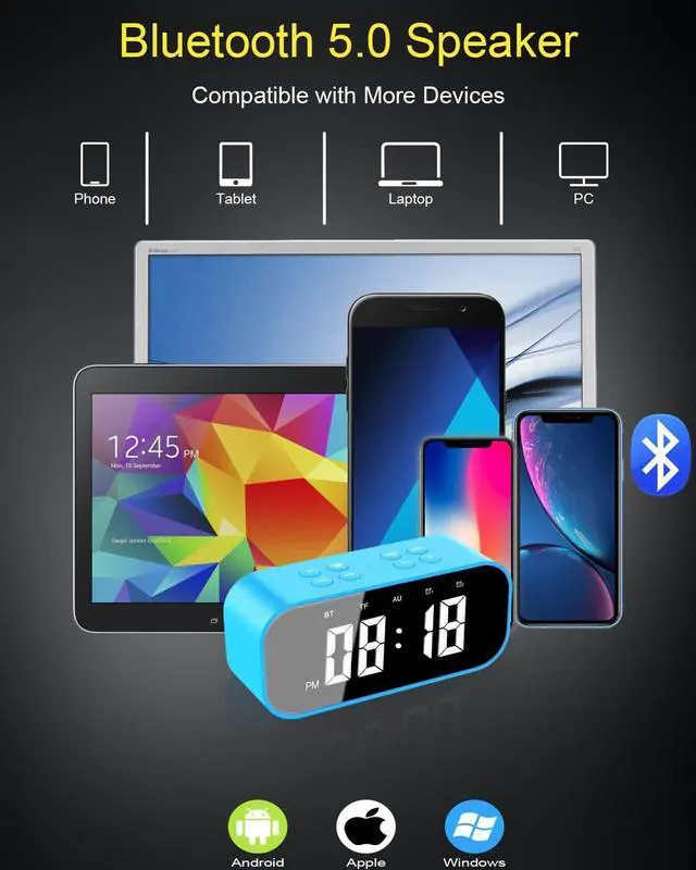 Alt view image 4 of 6 - Digital Alarm Clock with Bluetooth Speaker,Desk Clock for Bedrooms,Small Table Clock with Dual Alarms,Snooze,Dimmable LED Display.