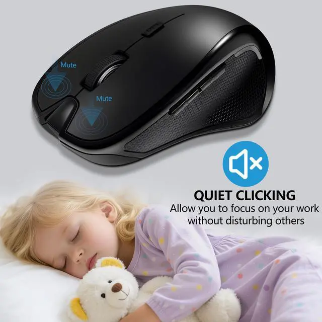 Alt view image 6 of 7 - Rechargeable Bluetooth Mouse with Built-in Mouse Jiggler, Multi-Device Wireless Mouse for MacBook, iPad, Laptop & PC, USB-C/USB-A Receiver, BT5.2/3.0 & 2.4G, Silent Ergonomic Office Mouse - Black