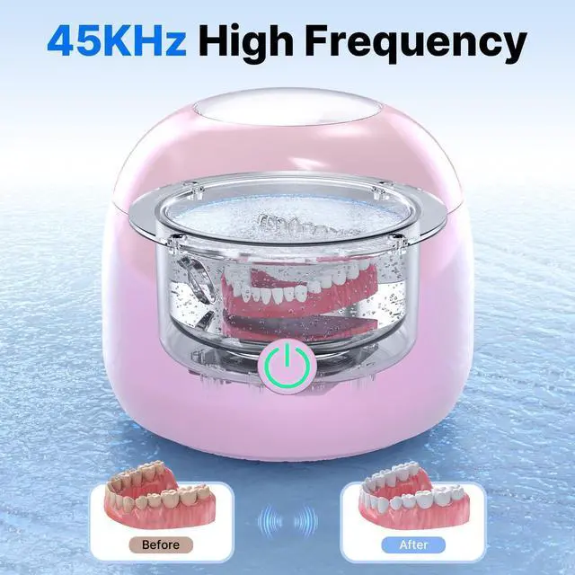 Alt view image 3 of 7 - Ultrasonic Retainer Cleaner - UV Dental Cleaning Pod Night Guard Cleaner for Dentures, Aligner, Braces, Toothbrush Heads, Jewelry (Pink)