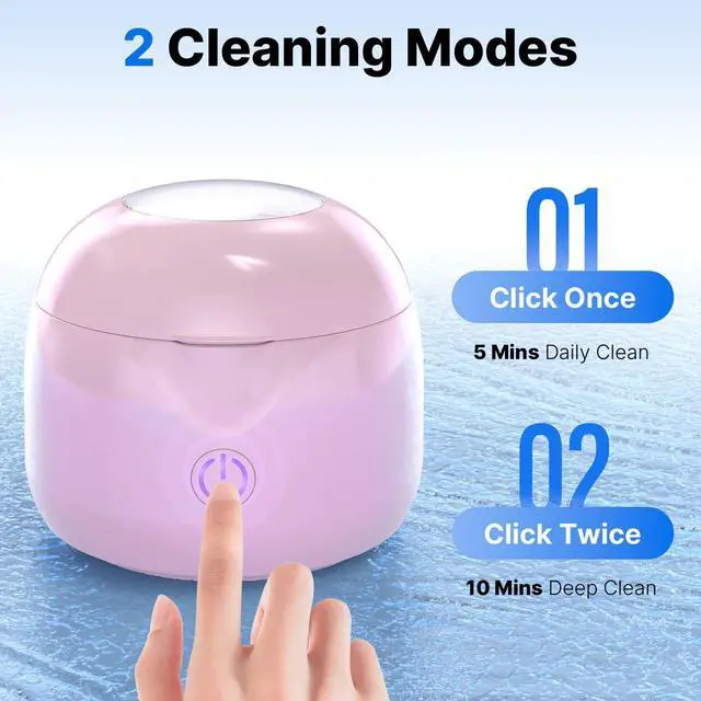 Alt view image 5 of 7 - Ultrasonic Retainer Cleaner - UV Dental Cleaning Pod Night Guard Cleaner for Dentures, Aligner, Braces, Toothbrush Heads, Jewelry (Pink)
