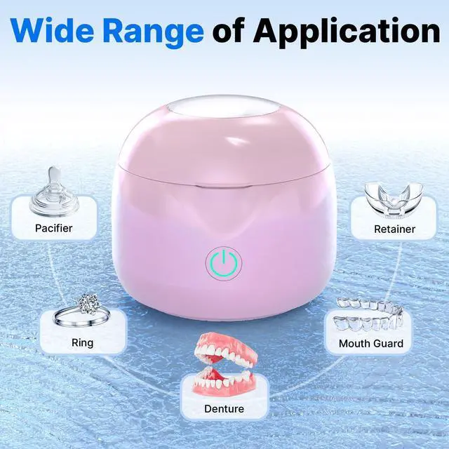 Alt view image 7 of 7 - Ultrasonic Retainer Cleaner - UV Dental Cleaning Pod Night Guard Cleaner for Dentures, Aligner, Braces, Toothbrush Heads, Jewelry (Pink)