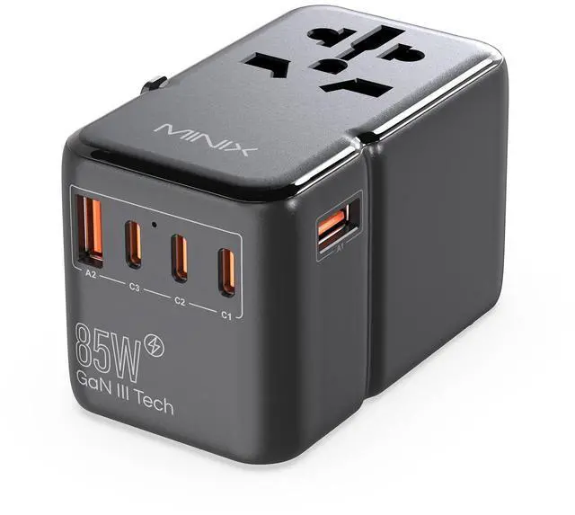Main image of 85W Universal Travel Adapter, GaN III International Power Adapter, 3 USB-C 2 USB-A Ports, AC Outlet, Worldwide US/UK/EU/AU Travel Charger for Laptops Tablets Phones and More