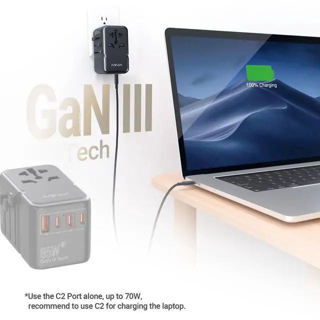 Alt view image 3 of 7 - 85W Universal Travel Adapter, GaN III International Power Adapter, 3 USB-C 2 USB-A Ports, AC Outlet, Worldwide US/UK/EU/AU Travel Charger for Laptops Tablets Phones and More
