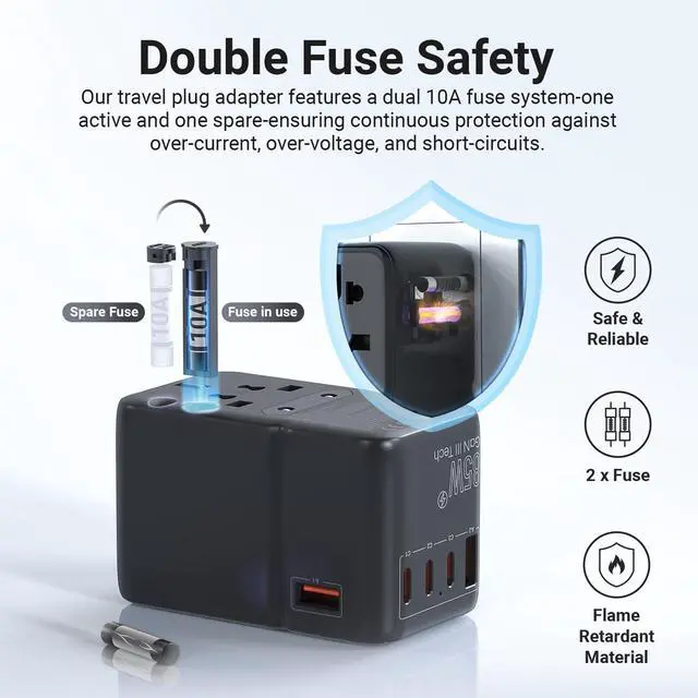 Alt view image 4 of 7 - 85W Universal Travel Adapter, GaN III International Power Adapter, 3 USB-C 2 USB-A Ports, AC Outlet, Worldwide US/UK/EU/AU Travel Charger for Laptops Tablets Phones and More