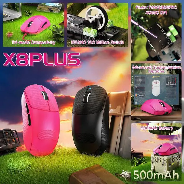 Alt view image 2 of 7 - ×Attack Shark X8 Plus Wireless Gaming Mouse,55g Lightweight Triple Mode Ergonomic Gaming Mouse,PAW3395PRO 40K DPI Optical Sensor,150h Battery Life,Griptape Programmable Buttons for PC/Mac