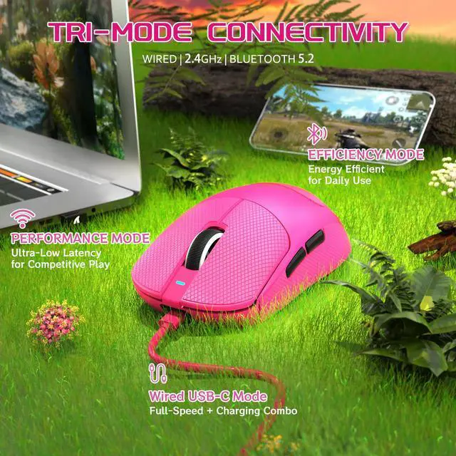 Alt view image 5 of 7 - ×Attack Shark X8 Plus Wireless Gaming Mouse,55g Lightweight Triple Mode Ergonomic Gaming Mouse,PAW3395PRO 40K DPI Optical Sensor,150h Battery Life,Griptape Programmable Buttons for PC/Mac