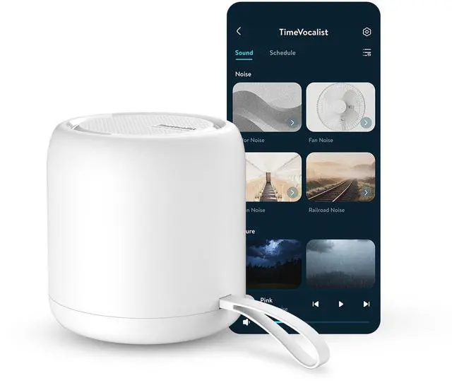 Main image of White Noise Sound Machine & Alarm Clock: Color Noises and Custom Soundscapes, App Control, Sleep Schedule, Multiple Alarms, 100 Volume Levels, Built-in Battery