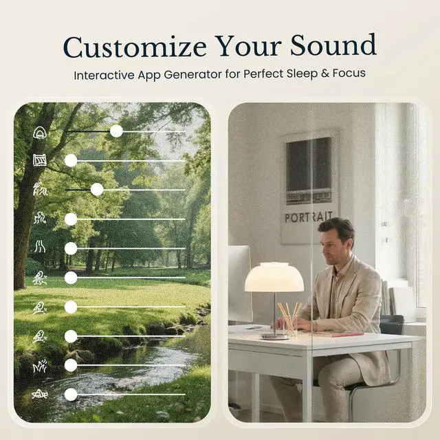 Alt view image 4 of 7 - White Noise Sound Machine & Alarm Clock: Color Noises and Custom Soundscapes, App Control, Sleep Schedule, Multiple Alarms, 100 Volume Levels, Built-in Battery