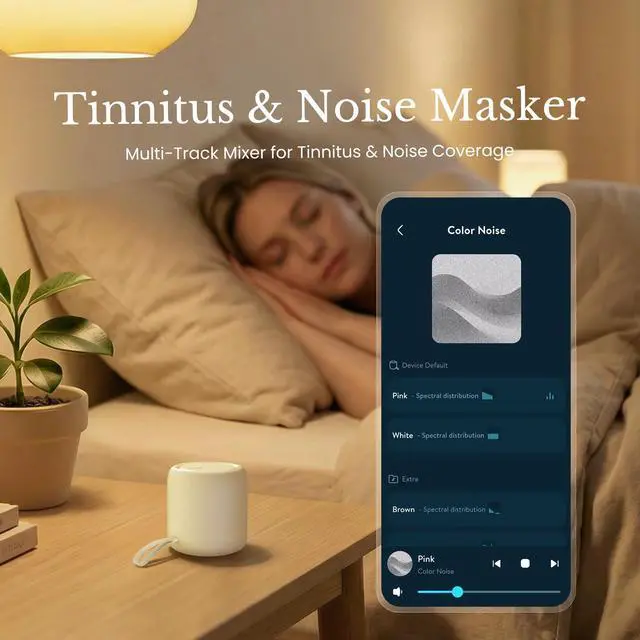 Alt view image 5 of 7 - White Noise Sound Machine & Alarm Clock: Color Noises and Custom Soundscapes, App Control, Sleep Schedule, Multiple Alarms, 100 Volume Levels, Built-in Battery