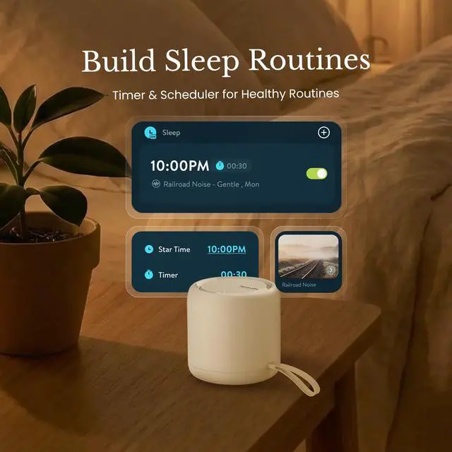 Alt view image 6 of 7 - White Noise Sound Machine & Alarm Clock: Color Noises and Custom Soundscapes, App Control, Sleep Schedule, Multiple Alarms, 100 Volume Levels, Built-in Battery