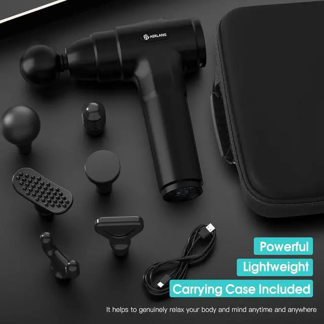Alt view image 6 of 6 - Muscle Massage Gun, Back Massager Deep Tissue Gun for Athletes to Relief Pain and Relax with 20 Adjustable High Intensity Speeds 6 Heads, Body Carrying Case