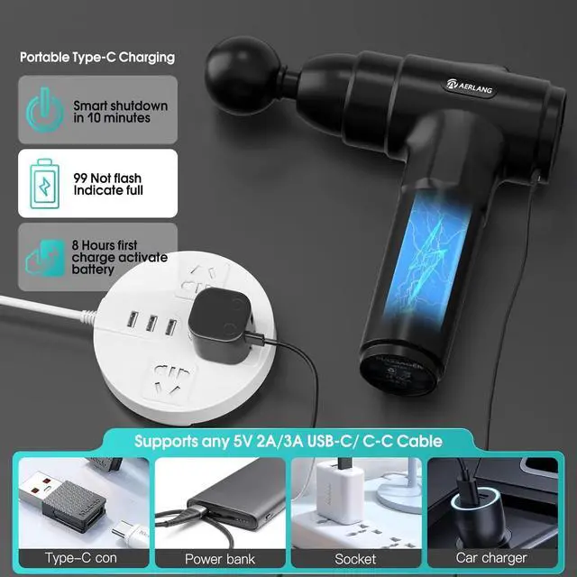 Alt view image 5 of 6 - Muscle Massage Gun, Back Massager Deep Tissue Gun for Athletes to Relief Pain and Relax with 20 Adjustable High Intensity Speeds 6 Heads, Body Carrying Case
