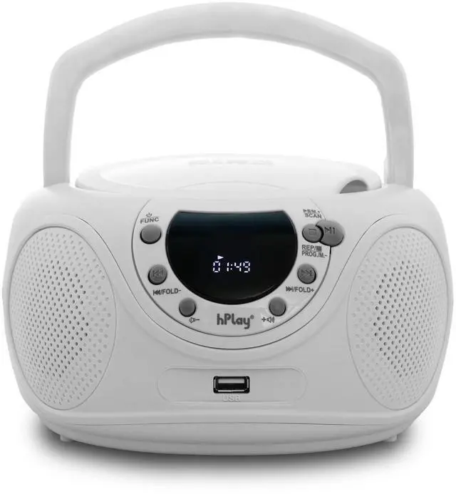 Main image of P16 Portable CD Player Boombox with Bluetooth, CD/CD-R/MP3-CD, FM Digital Radio, USB/MP3 Playback, Aux-in & Headphone Jack - AC/Battery Powered Stereo System (White)