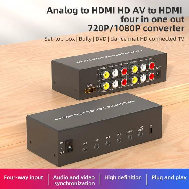 Alt view image 2 of 7 - RCA to HDMI Converter 4 AV (Red Yellow White) in to HDMI Out Adapter, Composite Audio Video RCA Adapter to HDMI1080P/720P, w/Power, for Wii/TV/PC/ PS3/ STB/Xbox VHS/VCR/N64/SNES/DVD Player