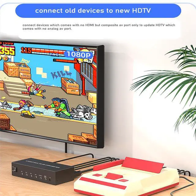 Alt view image 3 of 7 - RCA to HDMI Converter 4 AV (Red Yellow White) in to HDMI Out Adapter, Composite Audio Video RCA Adapter to HDMI1080P/720P, w/Power, for Wii/TV/PC/ PS3/ STB/Xbox VHS/VCR/N64/SNES/DVD Player