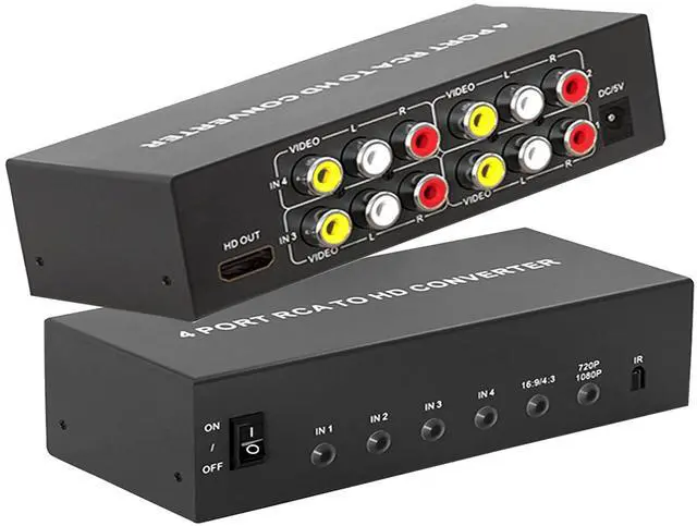 Main image of RCA to HDMI Converter 4 AV (Red Yellow White) in to HDMI Out Adapter, Composite Audio Video RCA Adapter to HDMI1080P/720P, w/Power, for Wii/TV/PC/ PS3/ STB/Xbox VHS/VCR/N64/SNES/DVD Player