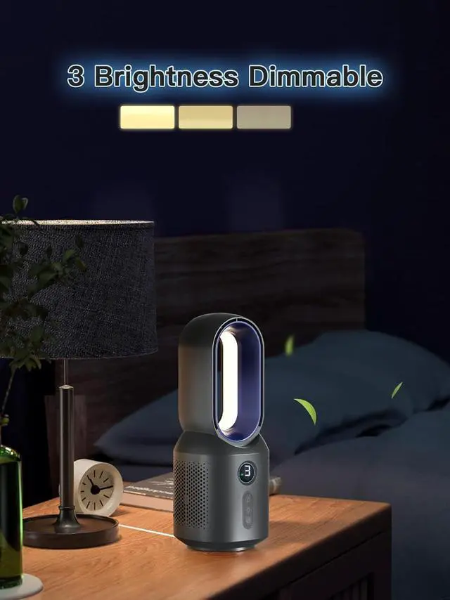 Alt view image 3 of 7 - 13 Inch Desk Fan Bladeless, Small Table Fan, Small Office Fan with 3 Speeds and Night Light, Quiet Desktop Fan for Personal, Bedroom, Office, Nightstand
