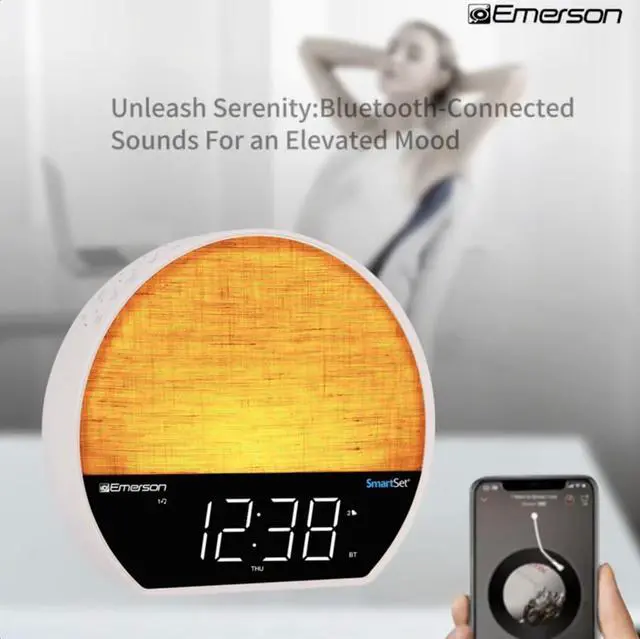 Alt view image 5 of 7 - CKSS7071 Sunrise Smartset Alarm Clock Radio with 1.2" LED Display, White Noise, 6 Soothing Sounds, 8-Color Dimmable LED, Bluetooth Speaker, White