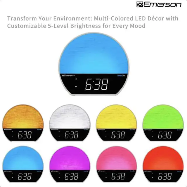 Alt view image 6 of 7 - CKSS7071 Sunrise Smartset Alarm Clock Radio with 1.2" LED Display, White Noise, 6 Soothing Sounds, 8-Color Dimmable LED, Bluetooth Speaker, White