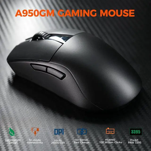 Alt view image 2 of 7 - A950GM Gaming Mouse Wireless, 60g Lightweight, 26K DPI PAW3395 Optical Sensor, 2.4G/BT/Wired,Support 30-40min Fast Charge, 5 Programmable Buttons for PC/Laptop/Mac