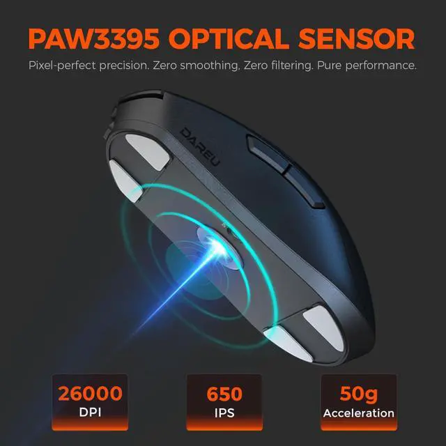 Alt view image 3 of 7 - A950GM Gaming Mouse Wireless, 60g Lightweight, 26K DPI PAW3395 Optical Sensor, 2.4G/BT/Wired,Support 30-40min Fast Charge, 5 Programmable Buttons for PC/Laptop/Mac