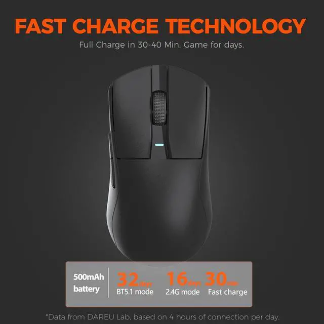 Alt view image 6 of 7 - A950GM Gaming Mouse Wireless, 60g Lightweight, 26K DPI PAW3395 Optical Sensor, 2.4G/BT/Wired,Support 30-40min Fast Charge, 5 Programmable Buttons for PC/Laptop/Mac