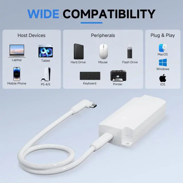 Alt view image 4 of 6 - Gigabit PoE to USB C Converter for Smart Phone/Tablet, USB-C to Ethernet Adapter with 10W Charging, Power & Data 2-in-1 RJ45 Port to Type-C Adapter, 10/100/1000Mbps High Speed Plug & Play,IEEE802.3af