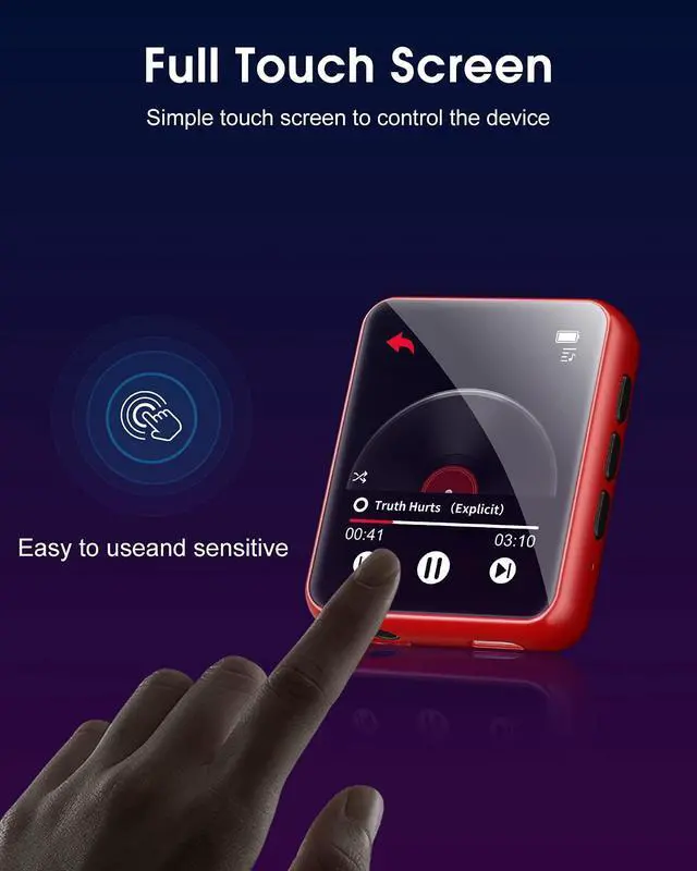 Alt view image 3 of 7 - MP3 Player Bluetooth 5.3 Full Touch Screen Color Screen mini MP3 Player, HiFi Lossless Music Player with Speakers, FM Radio, Recording, Support up to 128GB (red)